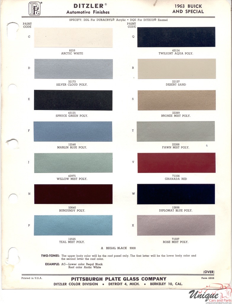 1963 Buick Paint Charts PPG 1